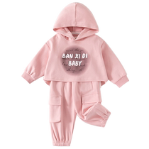 Girls Suit Spring Clothing 2024 New Style Fashionable Baby Sweater Overalls Spring and Autumn Childrens Clothing Three-piece Set