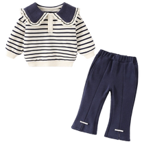 Girls suit autumn 2024 new fashionable childrens sweatshirt childrens pants spring and autumn baby two-piece set