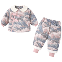 Girl Suit Winter Clothing 2024 New Baby Cotton Clothes Children Cotton Pants China Wind Baby Clips Cotton Winter Two Sets