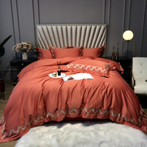 Italian import embroidery 100 Egyptian long suede cotton light and luxurious four pieces of pure cotton minimalist High-end Bed Bedding