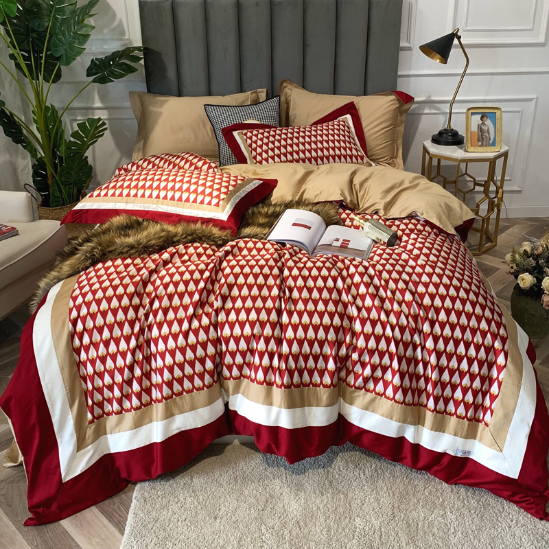 60 modern cotton four - piece light luxury flavor coloured prints were set for cotton beds