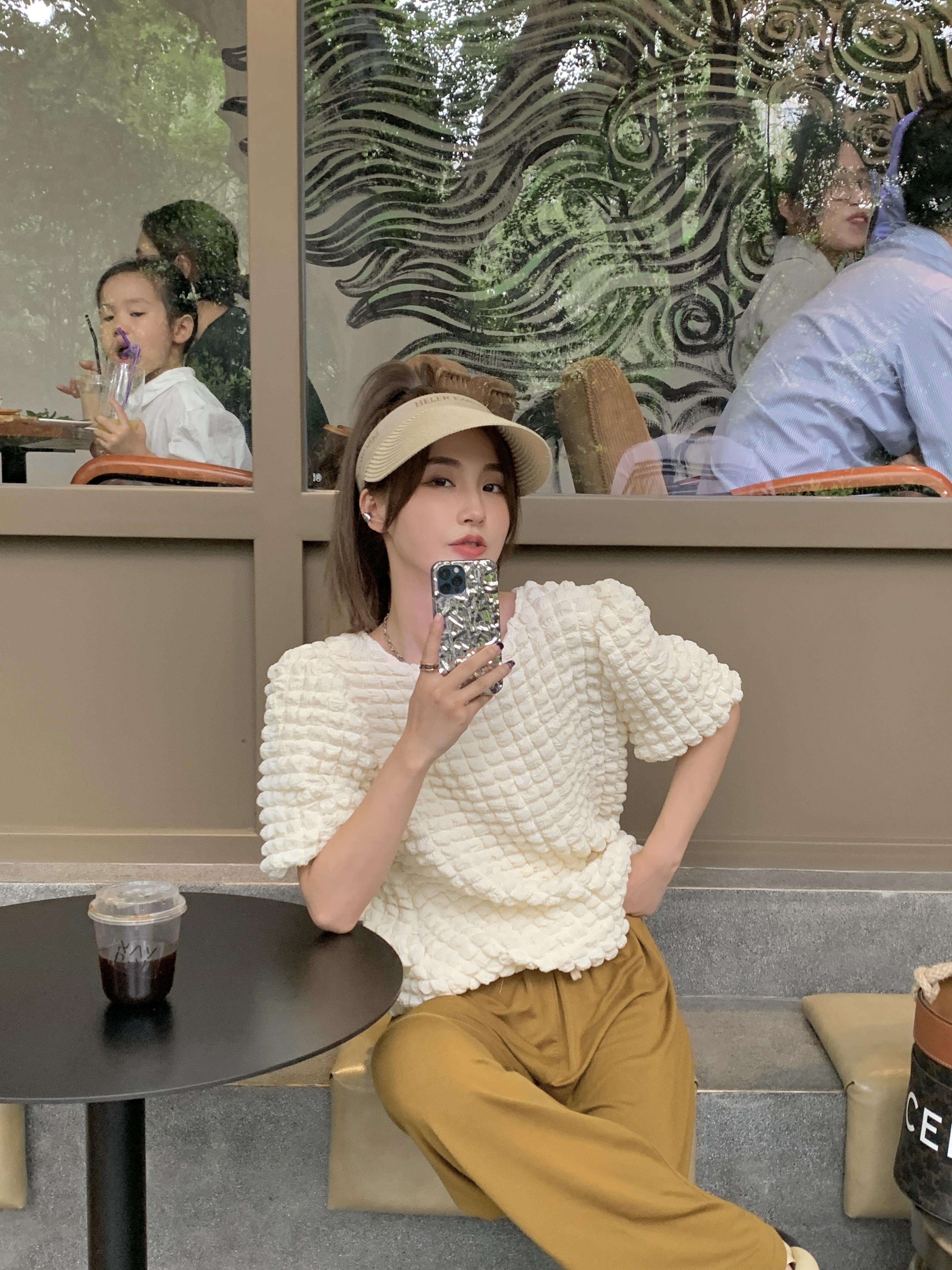 MLS Design Sense Small Bubble Sleeve T - shirt Summer Short Little Small Line Lights and Little Shirts