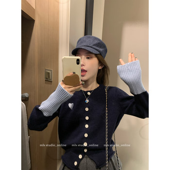 Mlsmls gentle girl-sense color-blocked knitted sweater