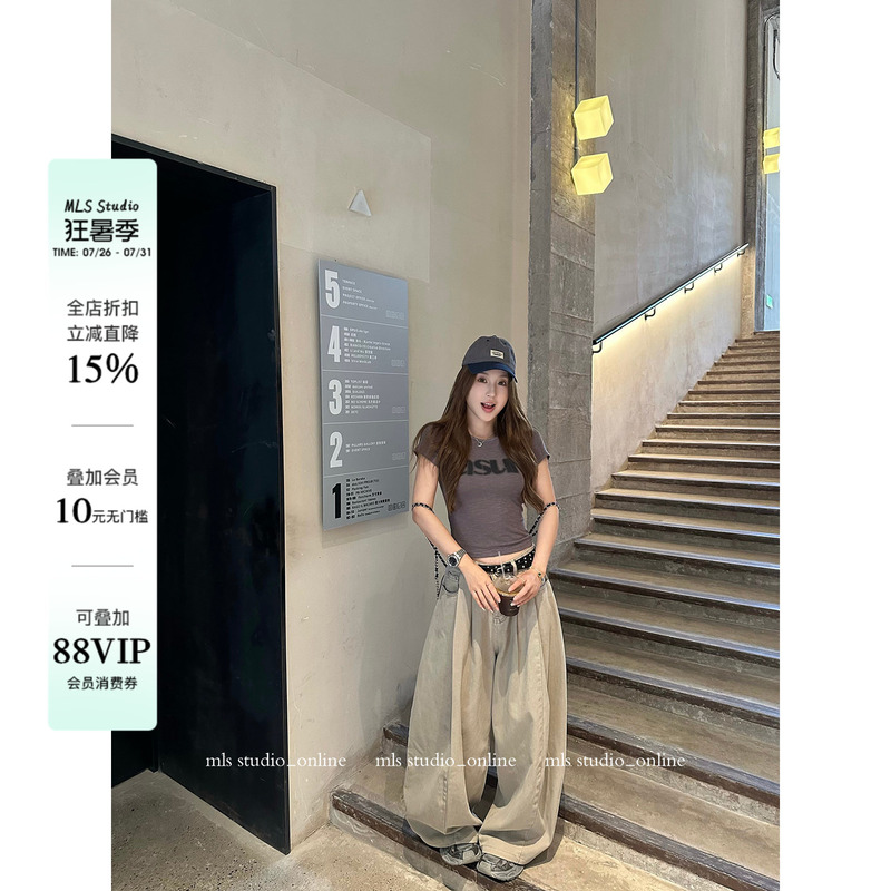 Mls Tall Proportion American Retro High-End Relaxed Washed 100% Cotton Pleated Loose Wide-Leg Jeans Mls Tall Proportion American Retro High-End Relaxed Washed 100% Cotton Pleated Loose Wide-Leg Jeans