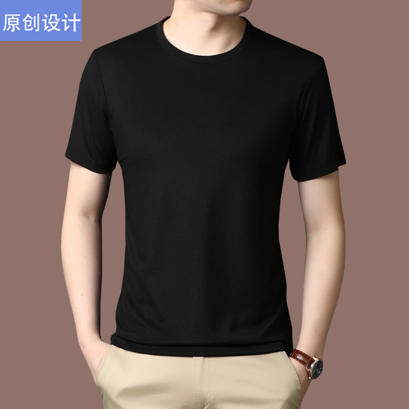 Italian Brand Mulberry Silk Short-Sleeved T-Shirt for Men, Round Neck, Summer, Young and Middle-Aged, Solid Color, Pure Silk, Loose Top