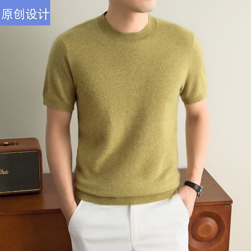 Italian Brand Cashmere Sweater Short-Sleeved T-Shirt Sweater for Men Autumn and Winter Middle-Aged Solid Color Round Neck Half-Sleeved Wool Knitwear Italian Brand Cashmere Sweater Short-Sleeved T-Shirt Sweater for Men Autumn and Winter Middle-Aged Solid Color Round Neck Half-Sleeved Wool Knitwear