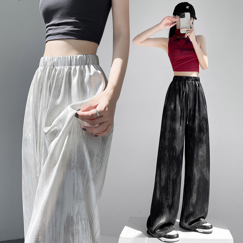 Ice Silk Acetate Satin Tie-Dye Wide-Leg Pants for Women Summer Loose High-Waisted Straight Draped Floor-Length Casual Straight Pants Ice Silk Acetate Satin Tie-Dye Wide-Leg Pants for Women Summer Loose High-Waisted Straight Draped Floor-Length Casual Straight Pants