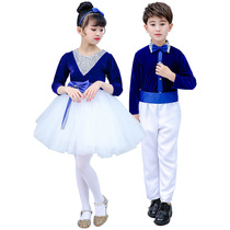 New Years Day childrens choral suit to serve primary and middle school students recital competition performance serve winter princess dress fluffy dress with long sleeves