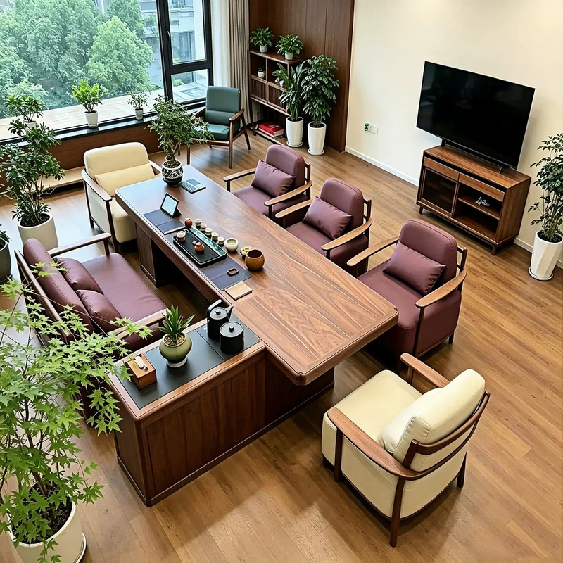 New Chinese-Style North American Black Walnut Tea Table and Chair Set, Song-Style Aesthetic Solid Wood Tea Table, Home Office Integrated Tea Table New Chinese-Style North American Black Walnut Tea Table and Chair Set, Song-Style Aesthetic Solid Wood Tea Table, Home Office Integrated Tea Table