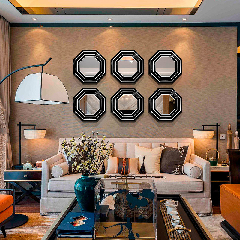 Vigorous mirror neoclassical Decorative Mirror-like Room Polygonal Mirror Sofa Background Wall Wall-mounted Decorative Mirror