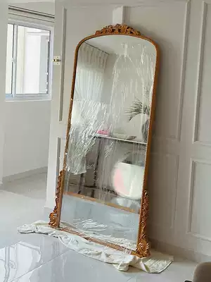 French retro full-length mirror household cloakroom European-style floor mirror classical carved clothing store American full-body Mirror