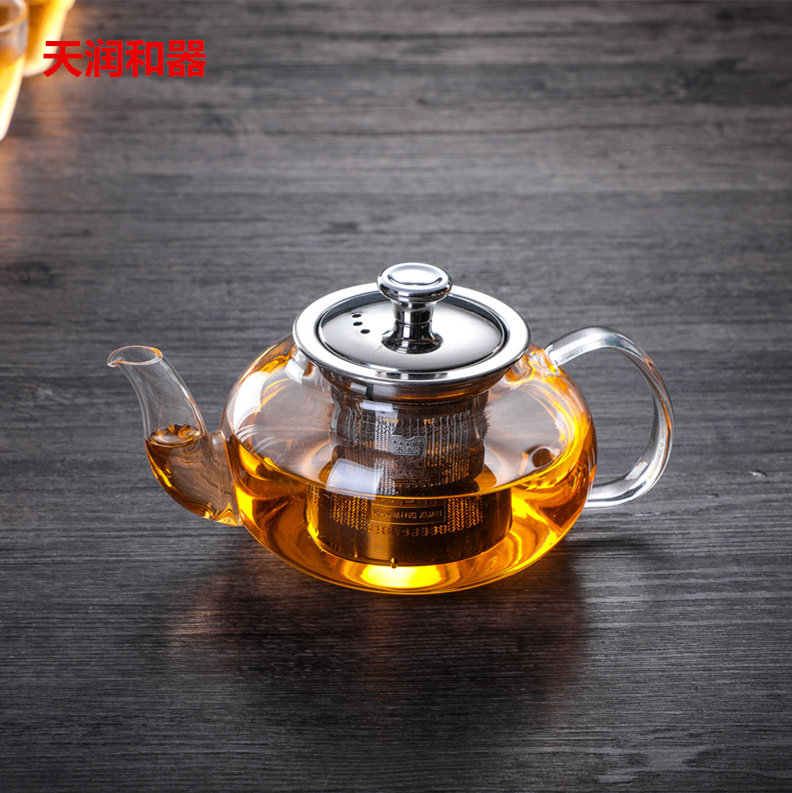 Heavender and instrumental anti-fracking thickened glass tea set fruit flower teapot set of heat resistant filter Home