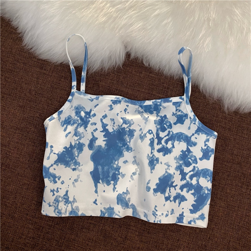 7019Internet celebrity sweet Cool wind tie-dyed camisole female have cash less than that is registered in the accounts Built in Korean version student hottie Foreign style fashion Wear out vest Cool