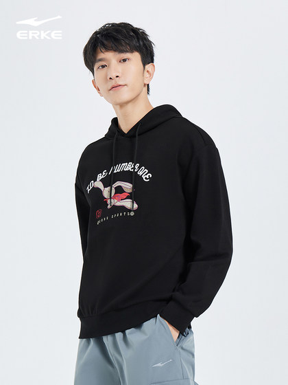 兔飞猛进丨鸿星尔克春秋新年男士本命年连帽上衣男女情侣红色卫衣