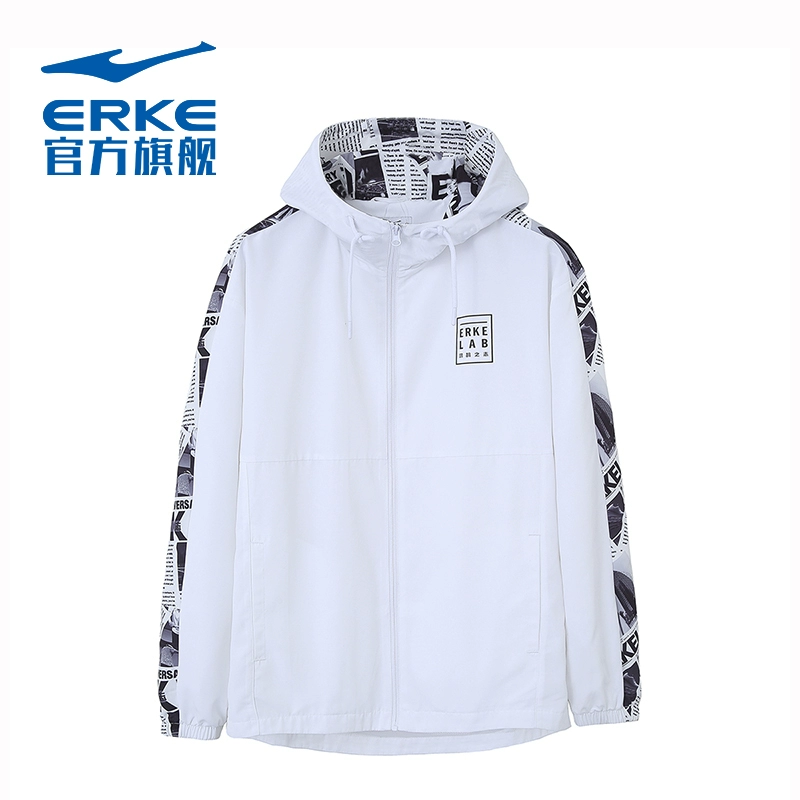 Hongxing Erke chính thức áo gió nam cardigan năm 2020 áo khoác có mũ trùm đầu mùa thu mới áo khoác gió nam phù hợp giản dị - Áo gió thể thao