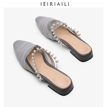 Pearl decoration fairy wind gentle mesh breathable cool slippers womens summer fashion wear Baotou half slippers womens flat bottom