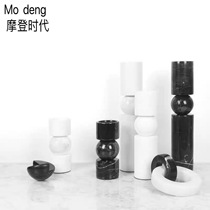 Modern simple light luxury white black marble candle holder ornaments model house sales office soft decoration decoration