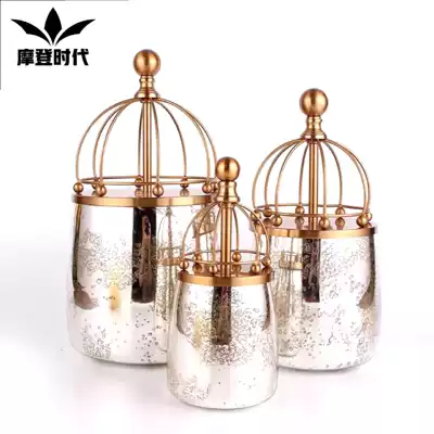 Model room creative ornaments modern style living room porch silver jar decoration TV cabinet floor metal decoration