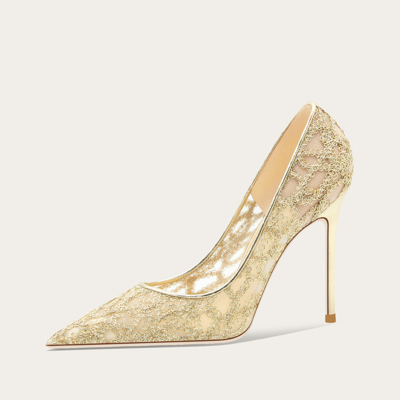 Light Luxury Socialite Single Shoes for Women, Early Spring 2026, Niche Design, High-End Gold-Plated Dress Mesh High Heels