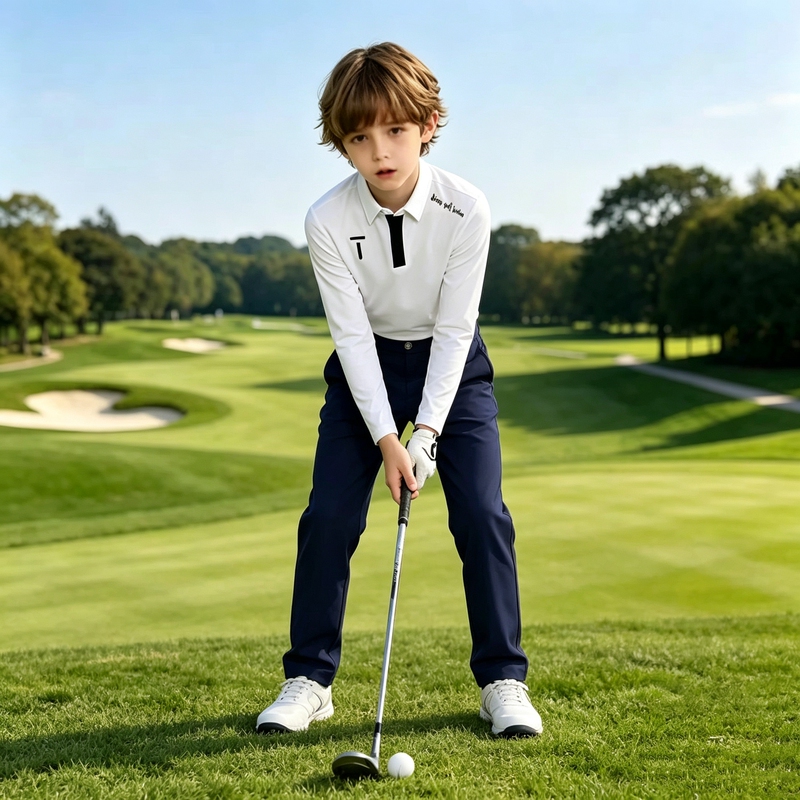 New t European Tour Golf Children's Clothing Youth 26 Lightweight Long Sleeve Autumn and Winter Fleece-Lined Polo Shirt