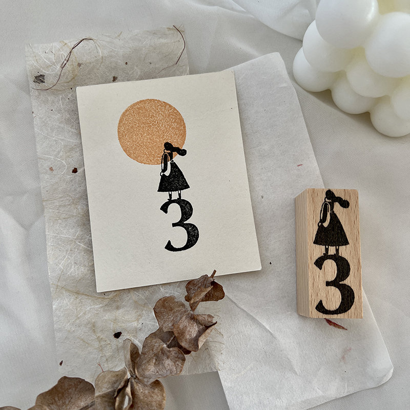 Character and Month Number Vintage Journal Stamps, Wooden Artistic Calendar Stamps, Daily Decoration Journal Rubber Stamps