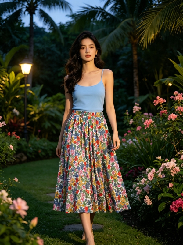 2026 Summer New Style Liberty Clara Belle Same Color Pure Cotton High-Quality Romantic Floral Skirt