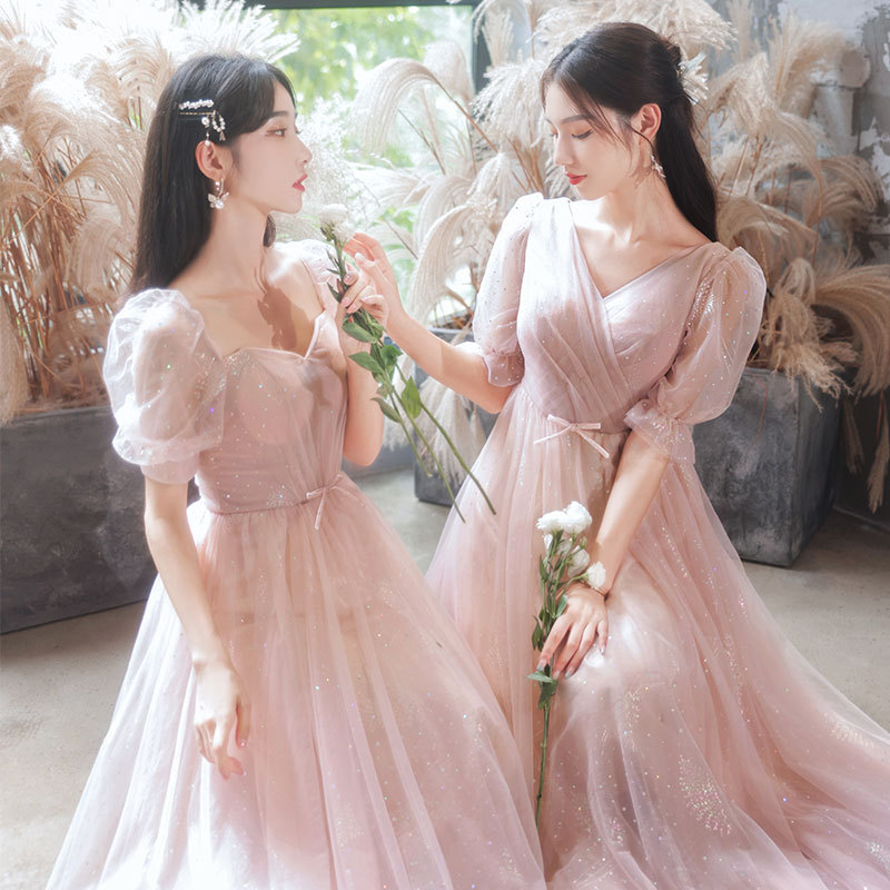 Bridesmaid Dress with Fairy-Like Elegance, 2026 New Style, Pink, Niche, High-End Feel, Wedding Sister Group Dress, Women's Summer Long Dress