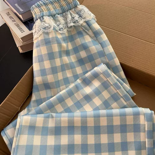 Синие цветные кружевные весенние летние приталенные штаны, кружевное платье, свободный прямой крой, оверсайз