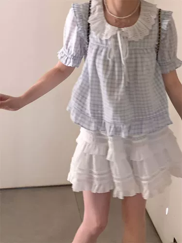 Японская милая кукла, летняя рубашка, кукольный воротник, свободный крой, по фигуре