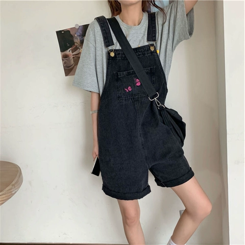 Ретро джинсовые штаны, шорты, в корейском стиле, свободный крой, эффект подтяжки