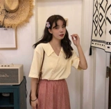 Кукла, весенняя летняя универсальная милая рубашка, V-образный вырез, кукольный воротник, в западном стиле, по фигуре, французский стиль, популярно в интернете