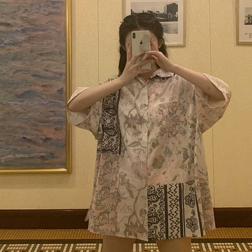 Tide, ретро сексуальная рубашка, короткий рукав, цветочный принт, в западном стиле