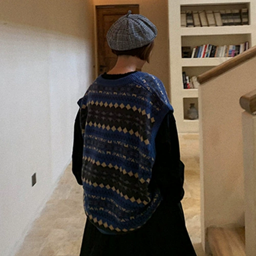 Демисезонный ретро свитер без рукавов, трикотажный жилет, французский стиль, свободный крой, в корейском стиле