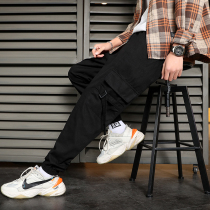 Overalls mens spring and autumn winter 2020 new trend Korean version of long feet pants Tide brand loose Joker mens