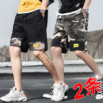 2 shorts mens summer trend leisure sports loose pants Tide brand ins cotton camouflage five-point pants men