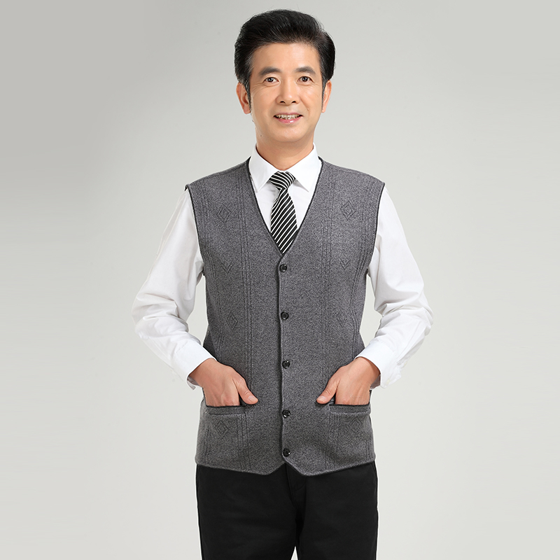 Áo len cổ niên và trung niên áo khoác nam giả vest