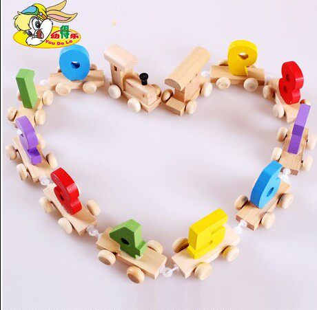Digital small train environmentally friendly wood wooden children Early education Puzzle Hauler Toy Building Blocks Teaching Digital small partners
