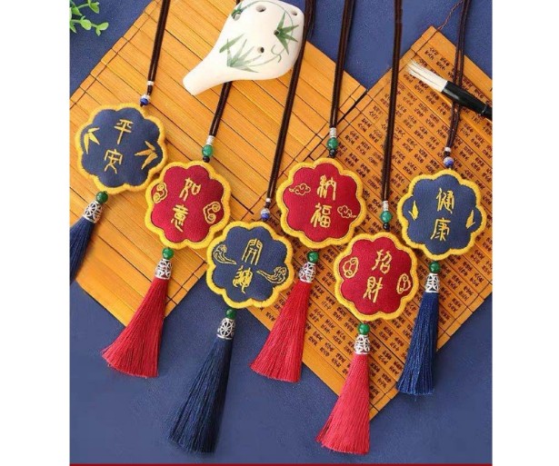 Car pendant handmade diy self-made car ornaments embroidery in and out security charm creative car ornaments in the car