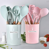 Food Grade Silicone Pan Shovel Non-stick Pan Special Shovel High Temperature Resistant Fried Vegetable Spade Soup Spoon Wooden Handle Kitchen Spoon Shovel Suit