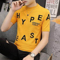 2020 early autumn new short-sleeved sweater mens base sweater slim handsome youth personality letter line