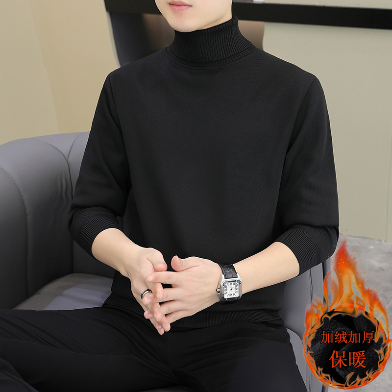 Winter Men's Fleece-Lined Thick Sweater, High-Neck Winter Clothing, New White Knitwear, Slim-Fit Warm Clothes for Trendy Men