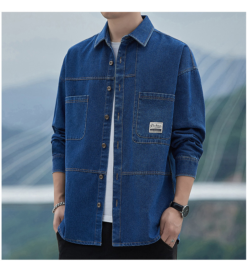 Джинсовая рубашка 牛仔衬衫男秋季新款潮牌宽松日系工装外套男士潮流休闲长袖衬衣服 Lpw
