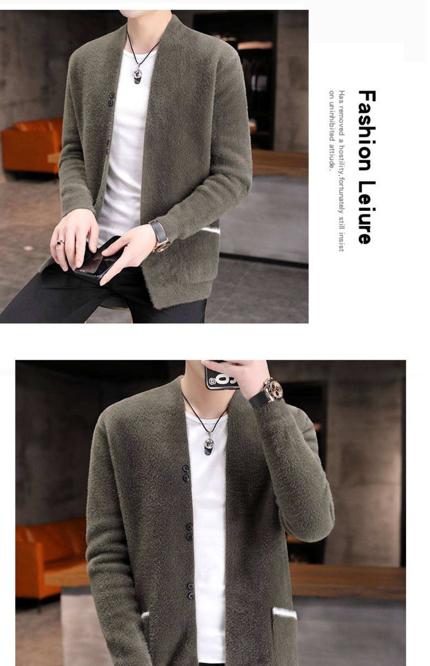 Мужской бархатный шерстяной свитер, демисезонный трикотажный кардиган, трендовая куртка, увеличенная толщина                    