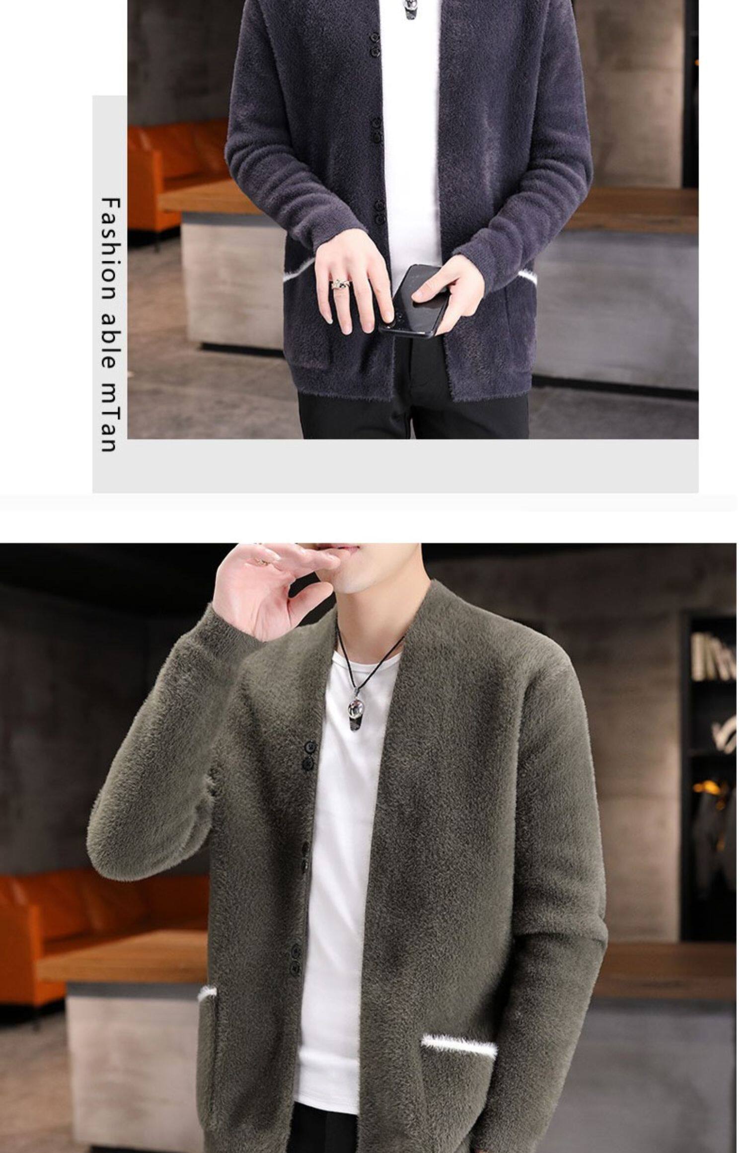 Мужской бархатный шерстяной свитер, демисезонный трикотажный кардиган, трендовая куртка, увеличенная толщина                    