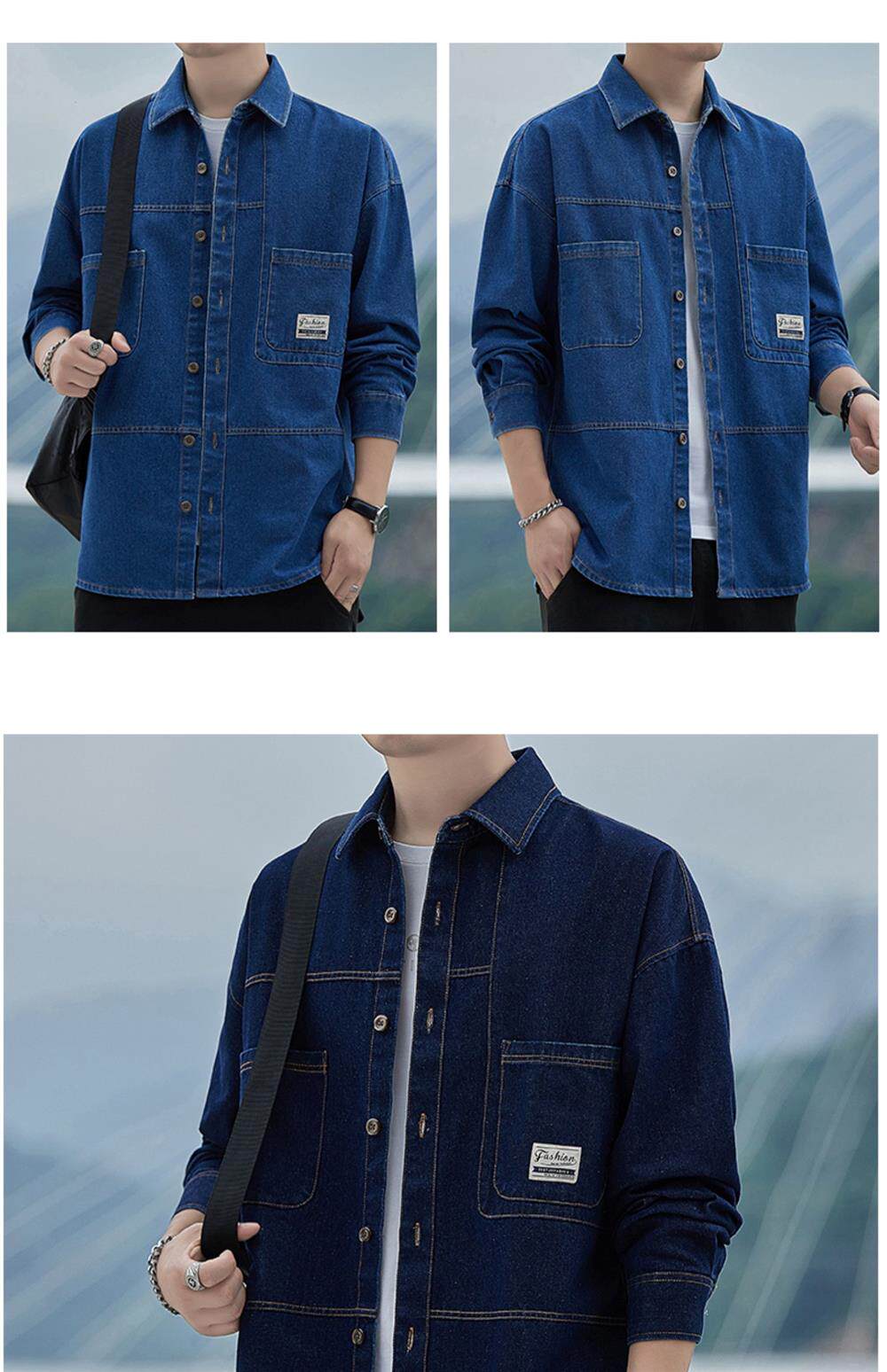 Джинсовая рубашка 牛仔衬衫男秋季新款潮牌宽松日系工装外套男士潮流休闲长袖衬衣服 Lpw