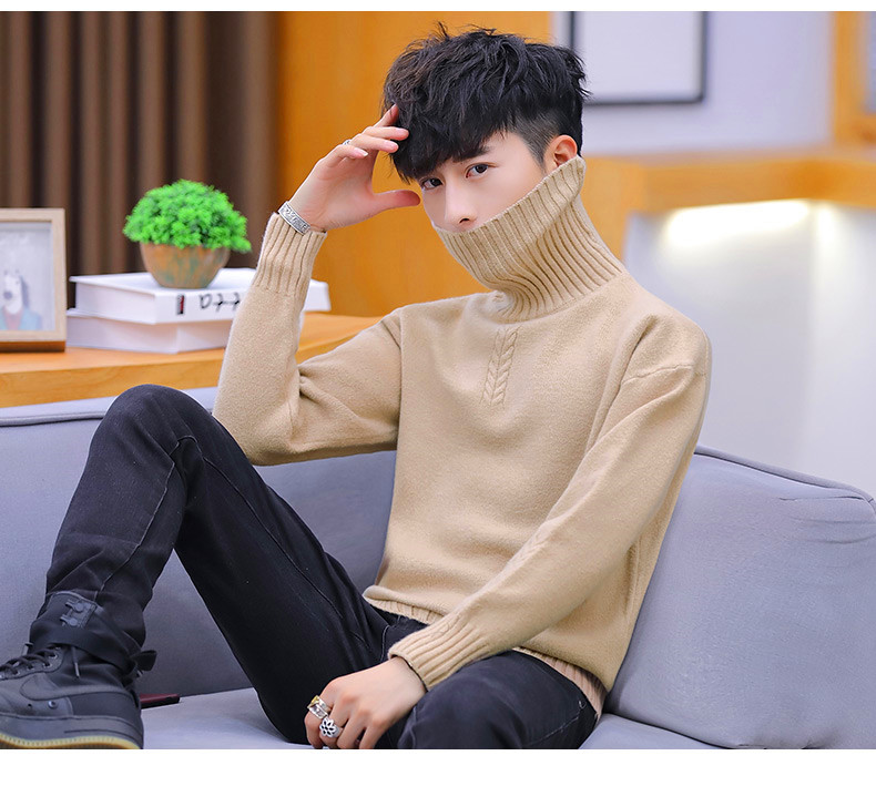 Áo len nam cao cổ cá tính nam thu đông cộng với áo len nhung dày xu hướng áo len nam phiên bản Hàn Quốc của áo len - Hàng dệt kim