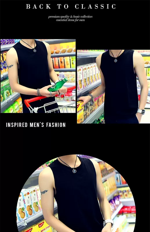 Phiên bản nam Hàn Quốc của áo vest tự canh nam thanh niên mùa hè cotton bó sát in áo thấm mồ hôi áo thể thao thủy triều không tay - Áo vest cotton ao ba lo nam