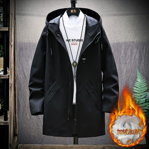 Мужской трендовый длинный плащ, утепленная демисезонная куртка, в корейском стиле, средней длины