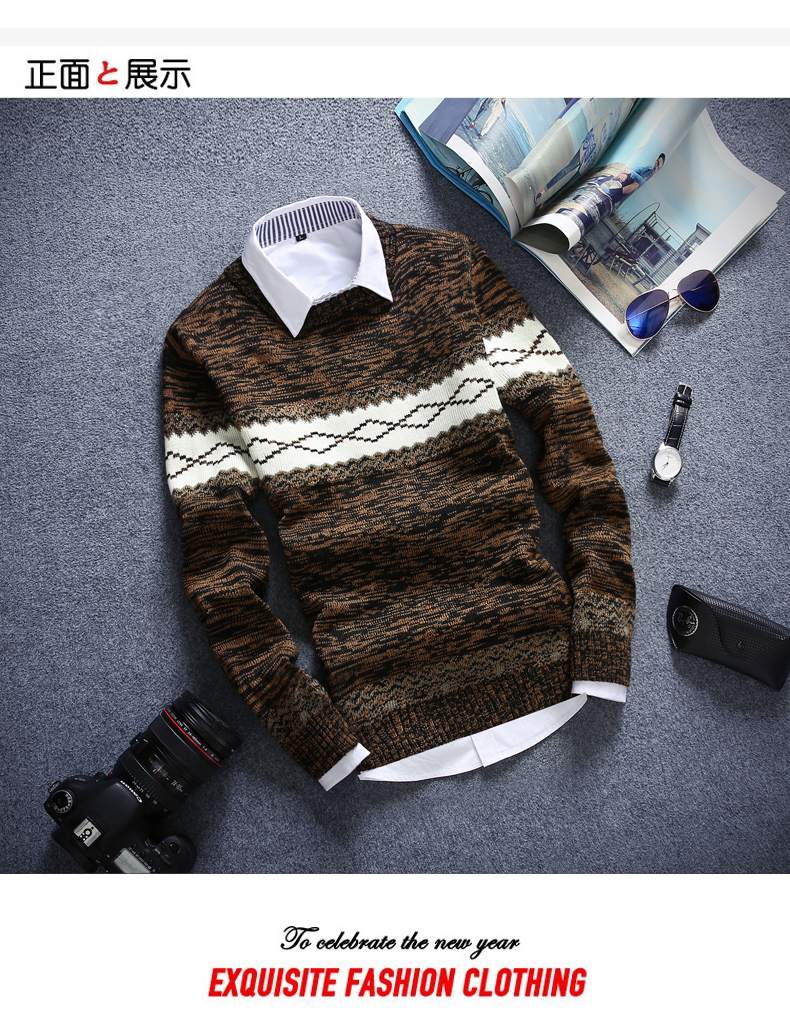 Nam Fall Winter dày trên quần áo thanh thiếu niên tay T-shirt cổ tròn đan áo len đáy áo Qiuyi áo thun trắng nam