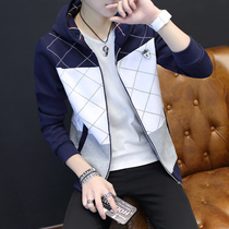  Cardigan sweater mens slim-fit hooded zipper youth casual top autumn new student sports jacket trend